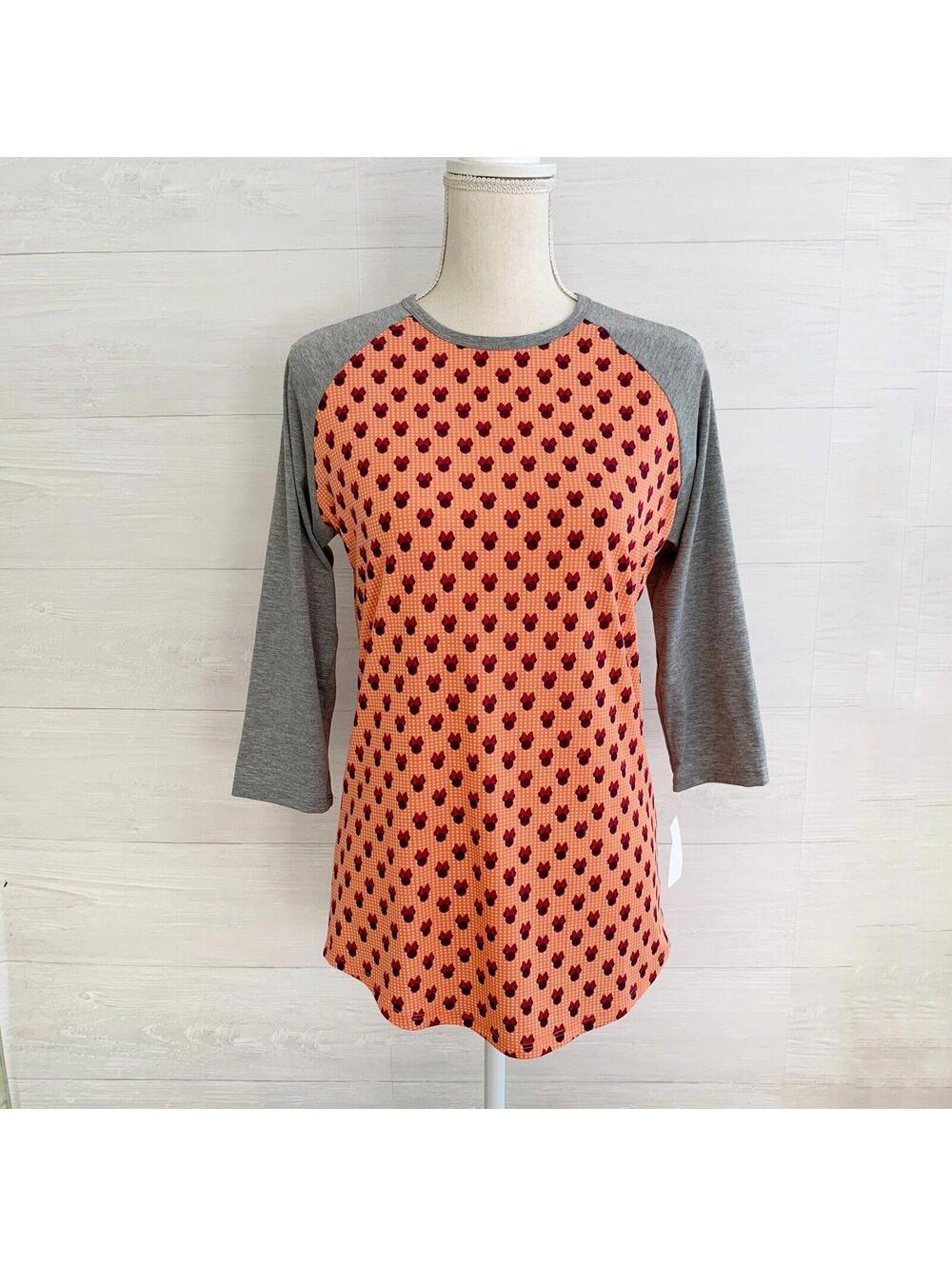 NWT LuLaRoe Disney Minnie Mouse Randy Tee Orange Gray 3/4 Sleeve S